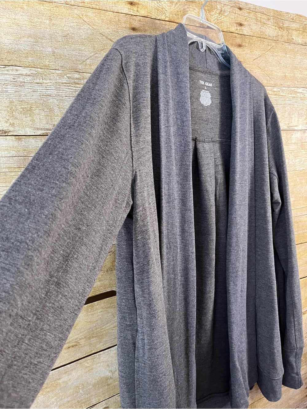 Tek Gear Women’s French Terry Charcoal Gray Open Front Cardigan Wrap EUC Size L - Picture 3 of 9